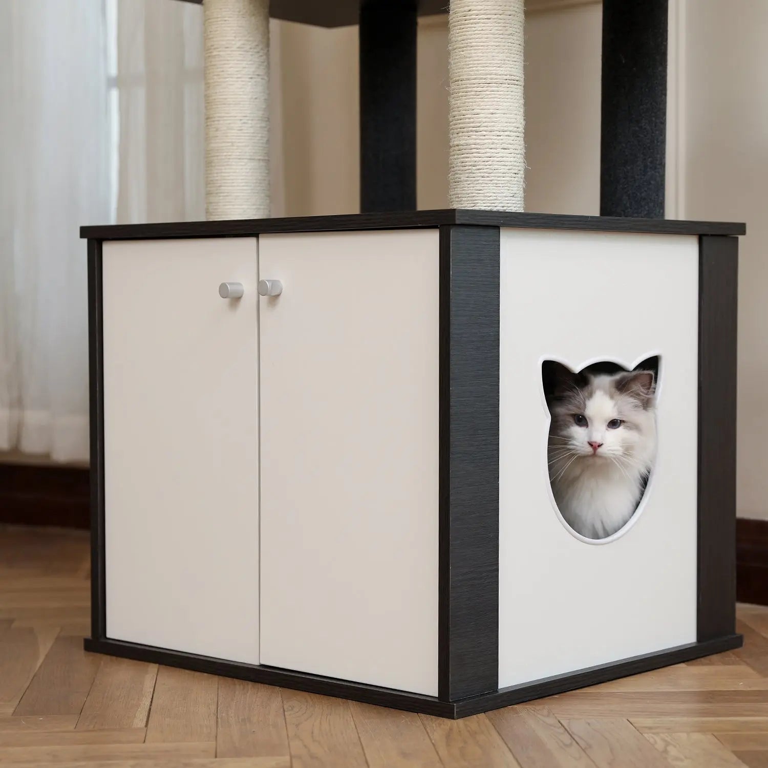Tour d'arbre à chat en bois massif, maison de luxe avec armoire, jouet d'affichage à plusieurs niveaux pour chaton Pour toi Mon chat
