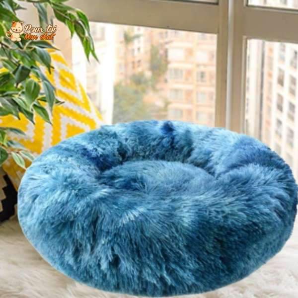 Coussin chat, maison pour chat, niche pour chat, COUSSINOO bleu foncé, coussin jaune et blanc, logo pour toi mon chat en haut à gauche