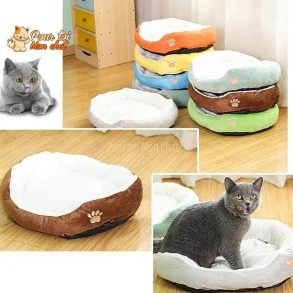 Coussin chat, maison pour chat, niche pour chat, Confort'Chat™ plusieurs couleurs et deux chats, logo Pour toi Mon chat en haut à gauche
