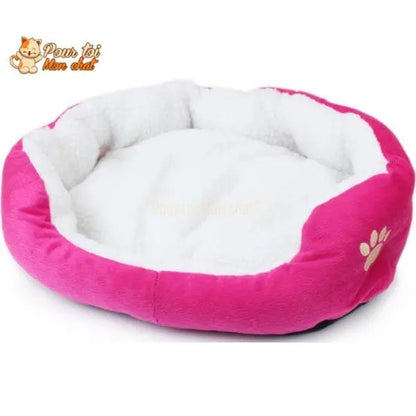 Coussin chat, maison pour chat, niche pour chat, Confort'Chat™ rose sur fond blanc, logo Pour toi Mon chat en haut à gauche