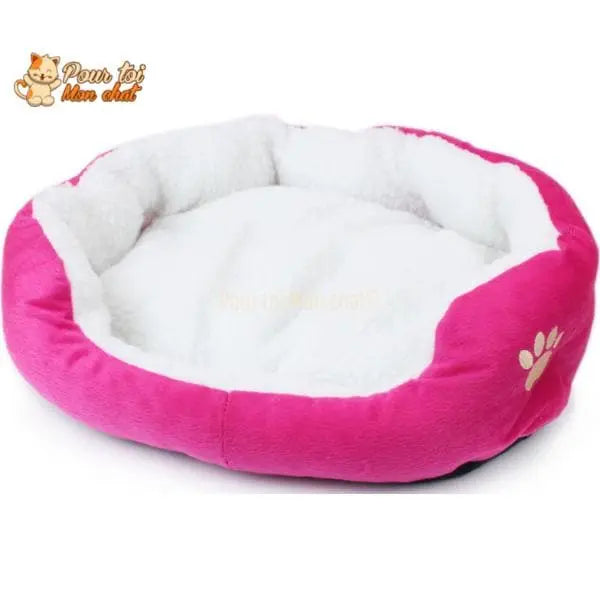 Coussin chat, maison pour chat, niche pour chat, Confort'Chat™ rose sur fond blanc, logo Pour toi Mon chat en haut à gauche